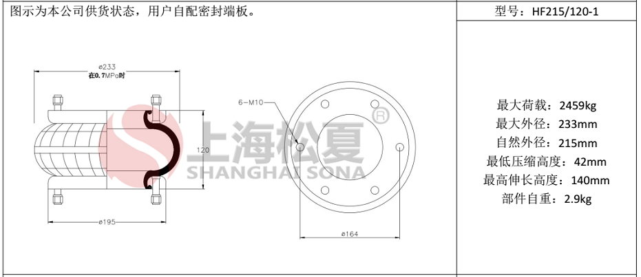 HF215/120-1法蘭式橡膠氣囊，糾偏氣囊